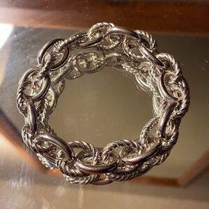 Twisted Chain Link Stretchy Silver Tone Bracelet